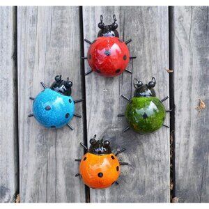 5 Metal Garden Wall Art Decorative Set of 4 Cute Ladybugs Outdoor Wall Sculpture